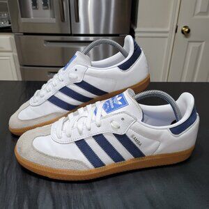 Adidas Samba Men's Size 9 OG EE5450 Sneakers White Collegiate Navy Blue Gum Sole